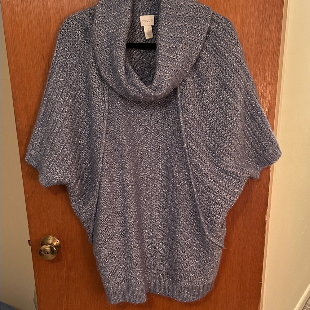 Chico's Heathered Blue gray/silverCowl Neck Sweater